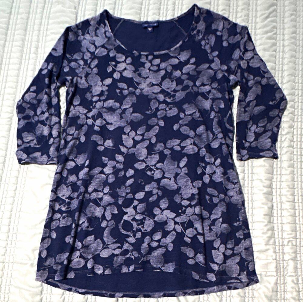 Pure Jill indigo 100% Cotton Tunic Top 3/4 sleeve, Scoop, Relaxed S, boho, EUC